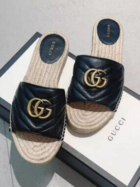 Gucci Black Espadrille Slides